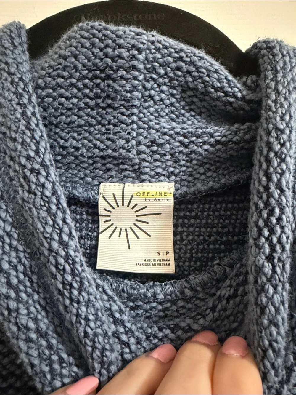 Offline by Aerie Blue Cowl Neck Long Sleeve Front Pocket Thumb Hole Pullover S